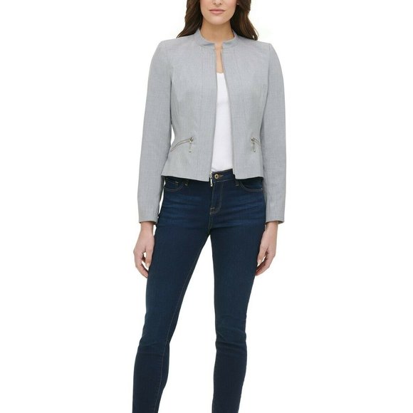 Tommy Hilfiger Women's Zip-Up Moto Jacket, Grey, 6 - Picture 1 of 9